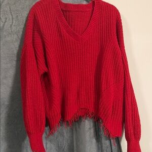 Elegant Red V-Neck Women's Sweater
